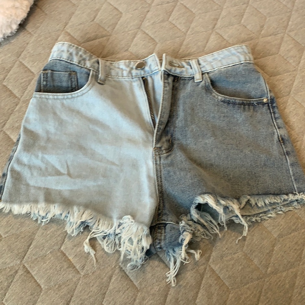 2 shades blue jean shorts